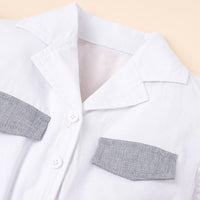 Girls Short Sleeve Lapel Button Bow Decor Summer Jumpsuit Kids Wholesale Clothing - PrettyKid