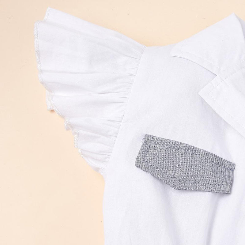 Girls Short Sleeve Lapel Button Bow Decor Summer Jumpsuit Kids Wholesale Clothing - PrettyKid