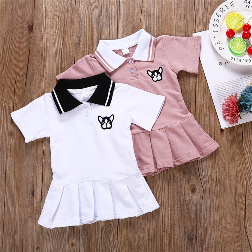 Girls Short Sleeve Lapel Cartoon Puppy Dress Wholesale Girl Dresses - PrettyKid