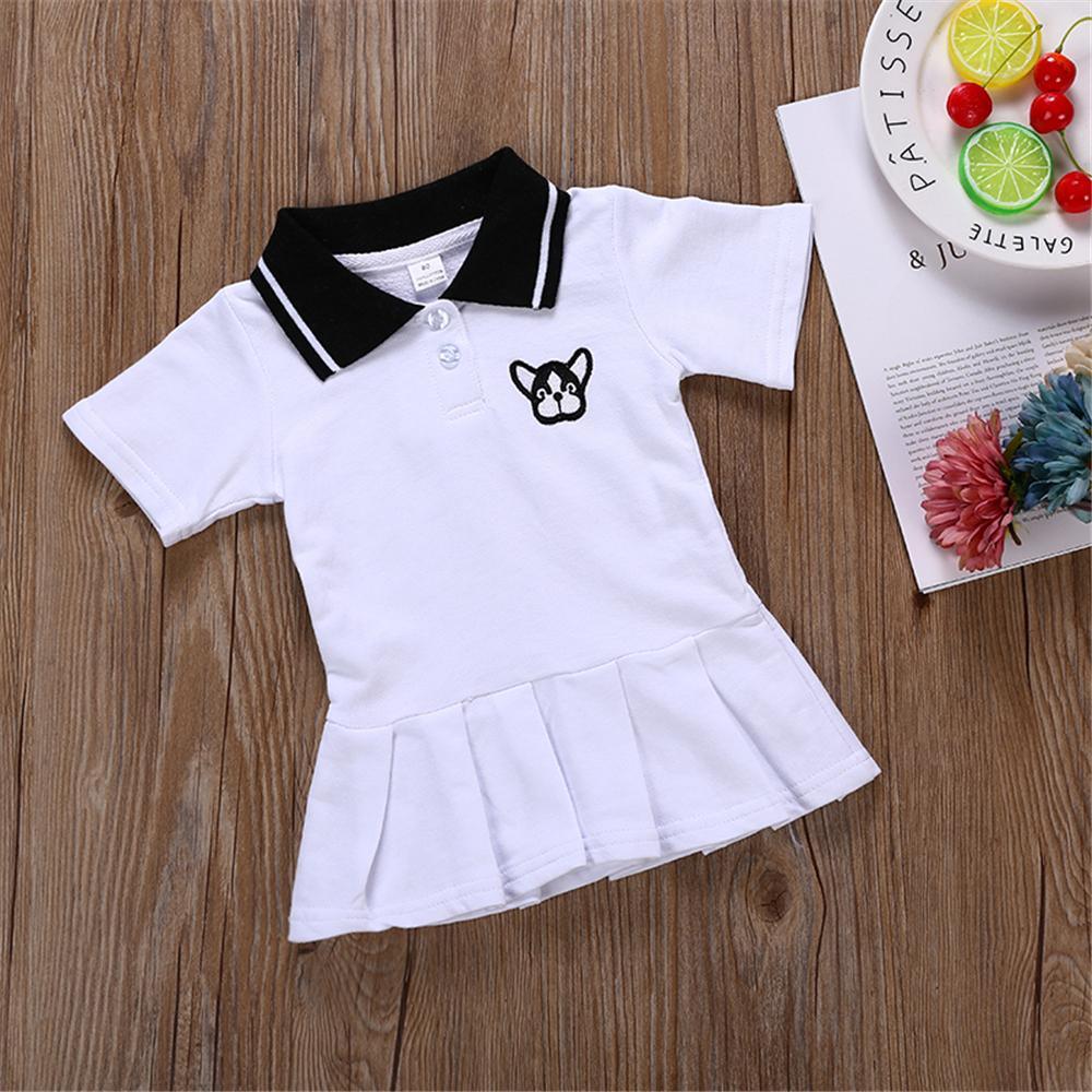 Girls Short Sleeve Lapel Cartoon Puppy Dress Wholesale Girl Dresses - PrettyKid