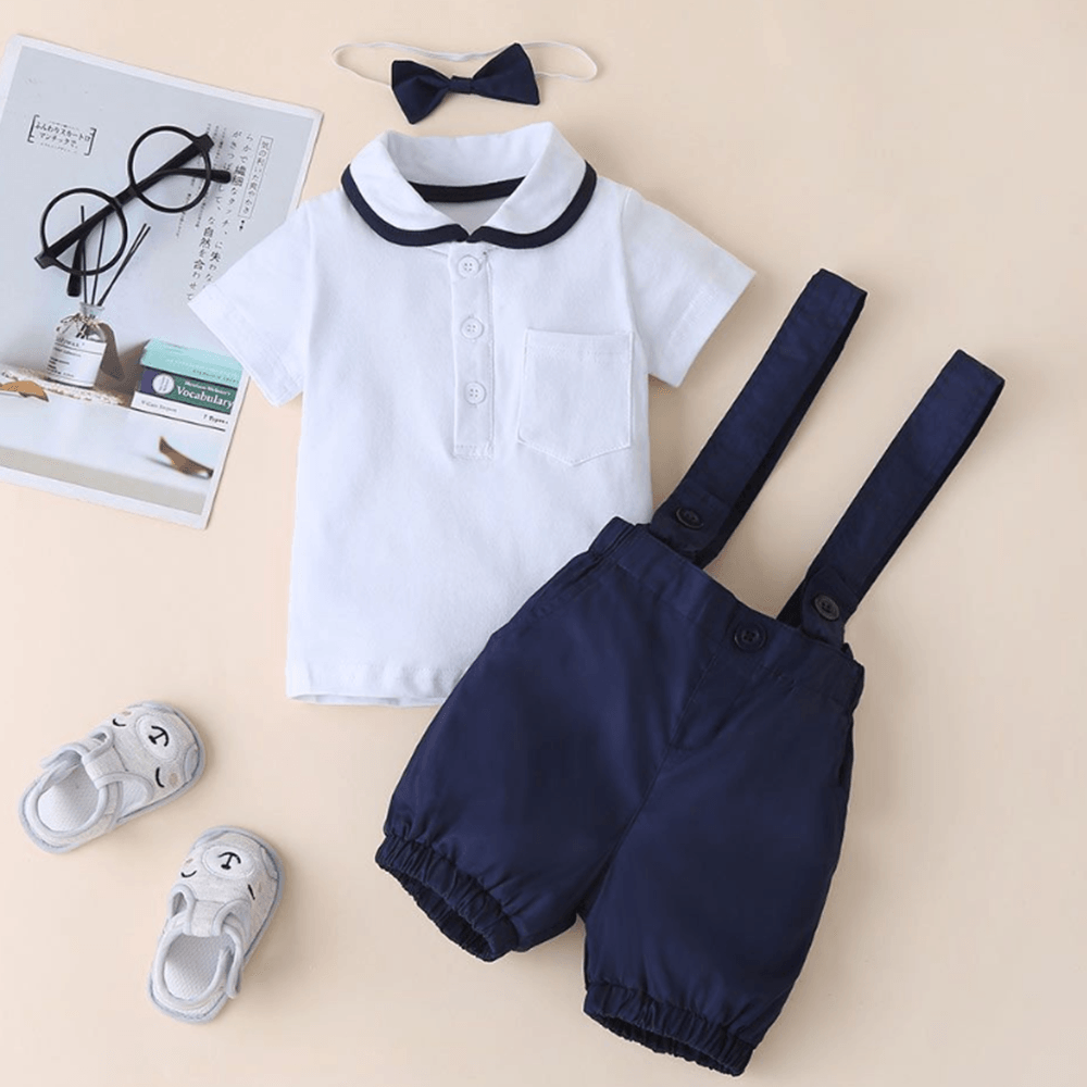 Baby Boys Short Sleeve Lapel Romper & Solid Overalls Baby clothing Cheap Wholesale in bulk - PrettyKid