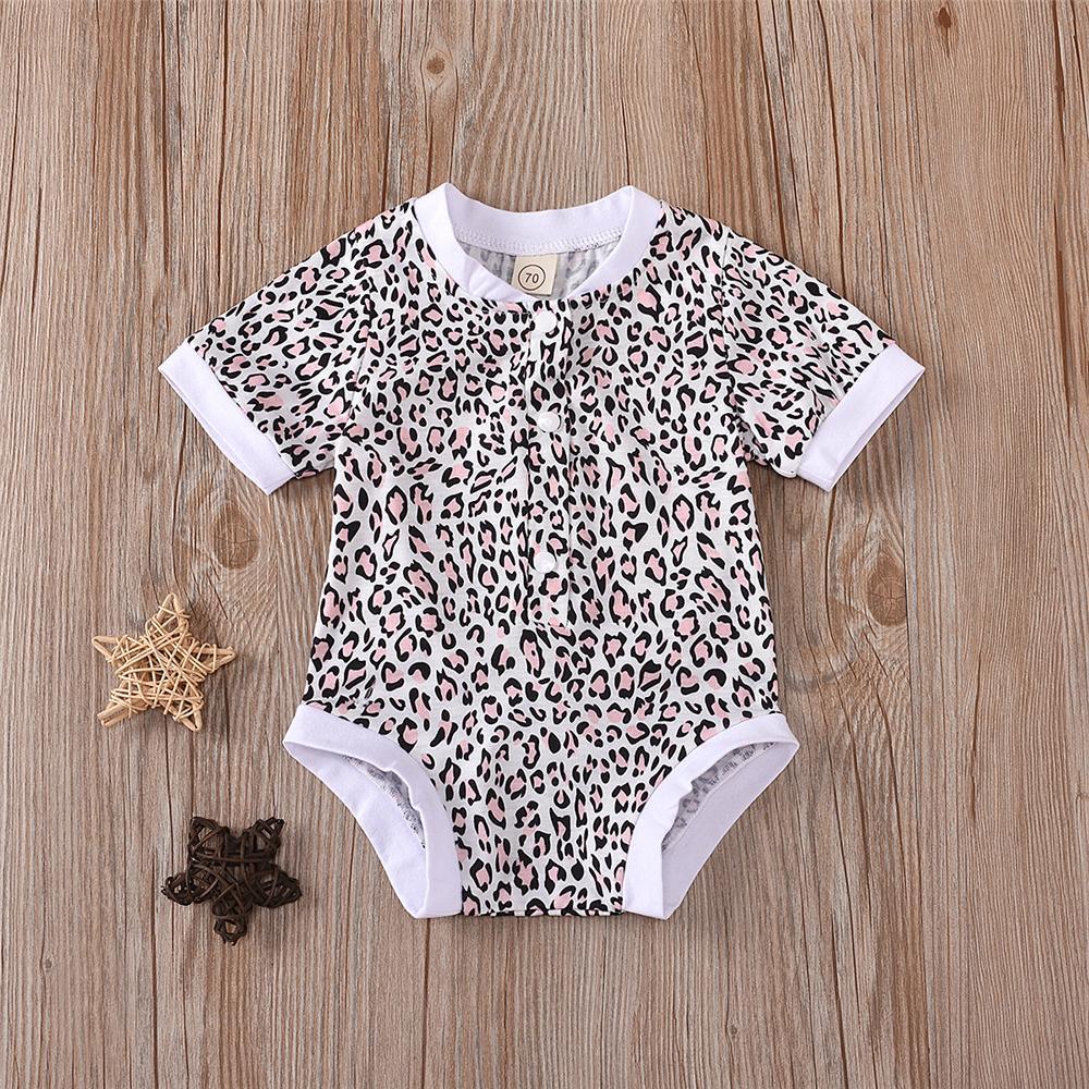 Baby Girls Short Sleeve Leopard Button Romper Bulk Baby Clothes Online - PrettyKid