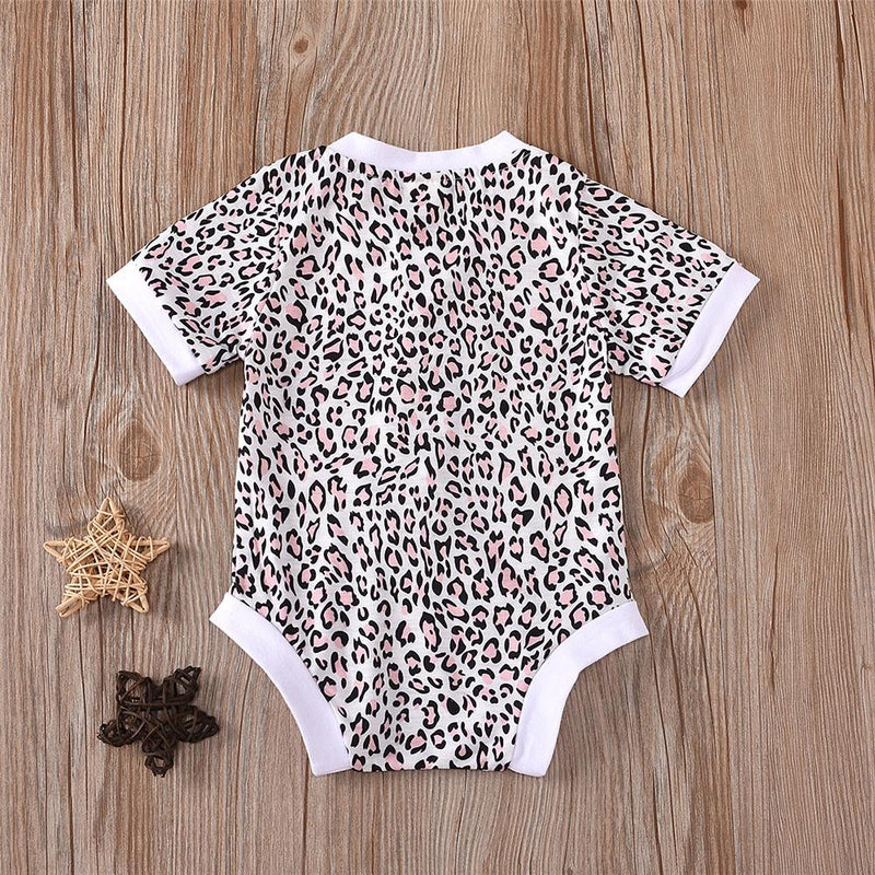 Baby Girls Short Sleeve Leopard Button Romper Bulk Baby Clothes Online - PrettyKid