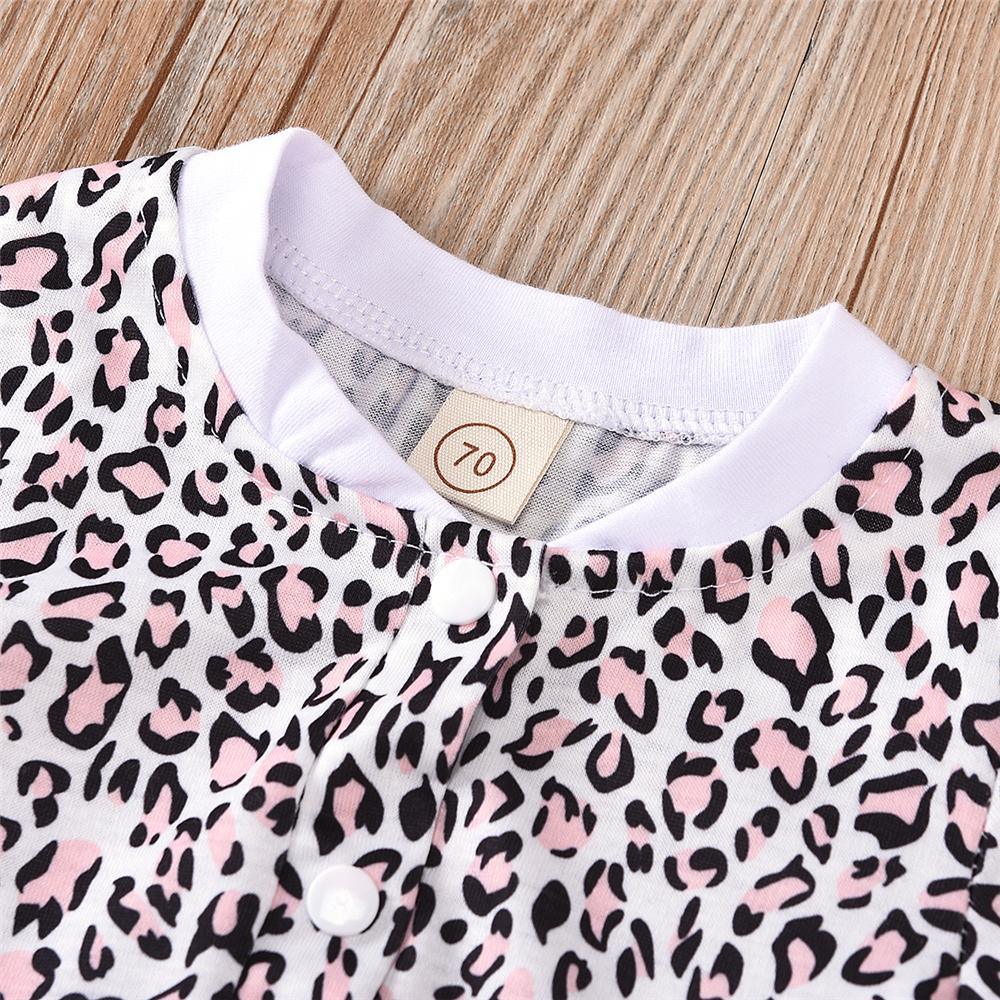 Baby Girls Short Sleeve Leopard Button Romper Bulk Baby Clothes Online - PrettyKid