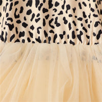 Girls Short Sleeve Leopard Printed Bow Decor Tulle Dress & Headband Wholesale Girls Clothing - PrettyKid