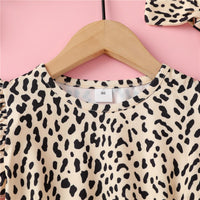 Girls Short Sleeve Leopard Printed Bow Decor Tulle Dress & Headband Wholesale Girls Clothing - PrettyKid