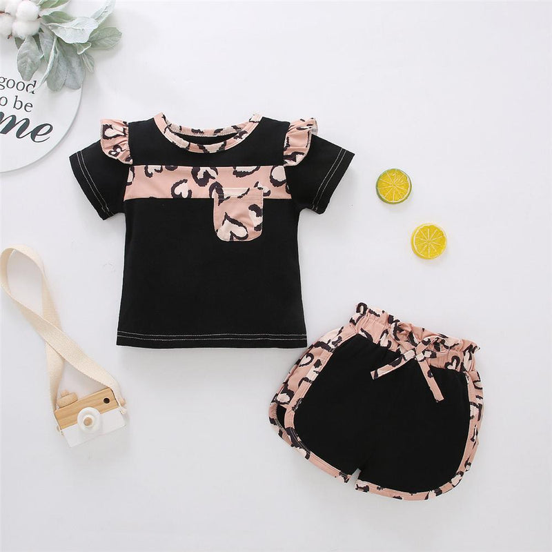 Girls Short Sleeve Leopard Printed Top & Shorts Wholesale Girls - PrettyKid