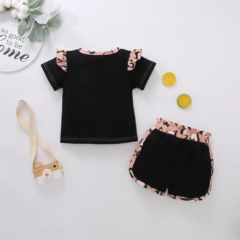 Girls Short Sleeve Leopard Printed Top & Shorts Wholesale Girls - PrettyKid