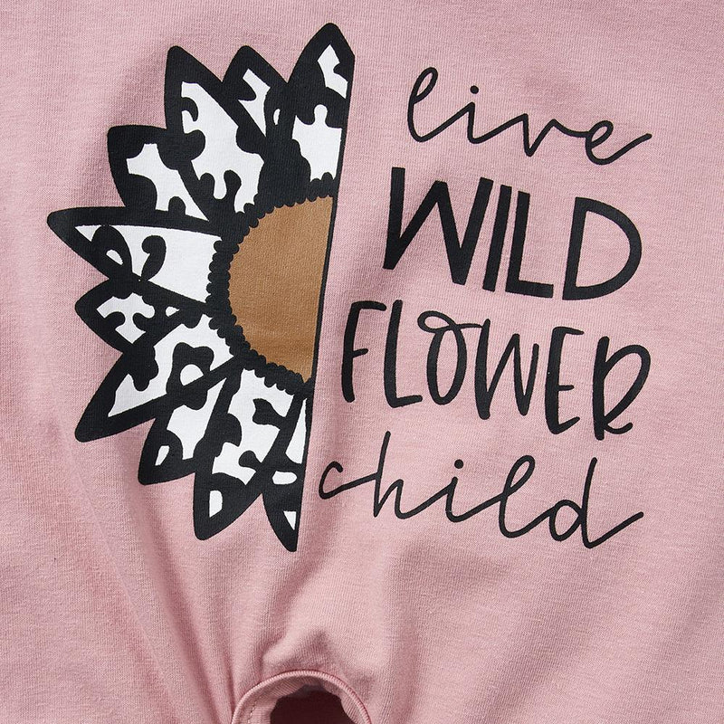 Girls Short Sleeve Leopard Splicing Wild Flower Child Printed Top & Pants Wholesale Girls - PrettyKid
