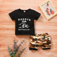 Boys Short Sleeve Letter Daddy & Son Best Friend Printed Top & Camo Shorts Boy Wholesale Clothing - PrettyKid