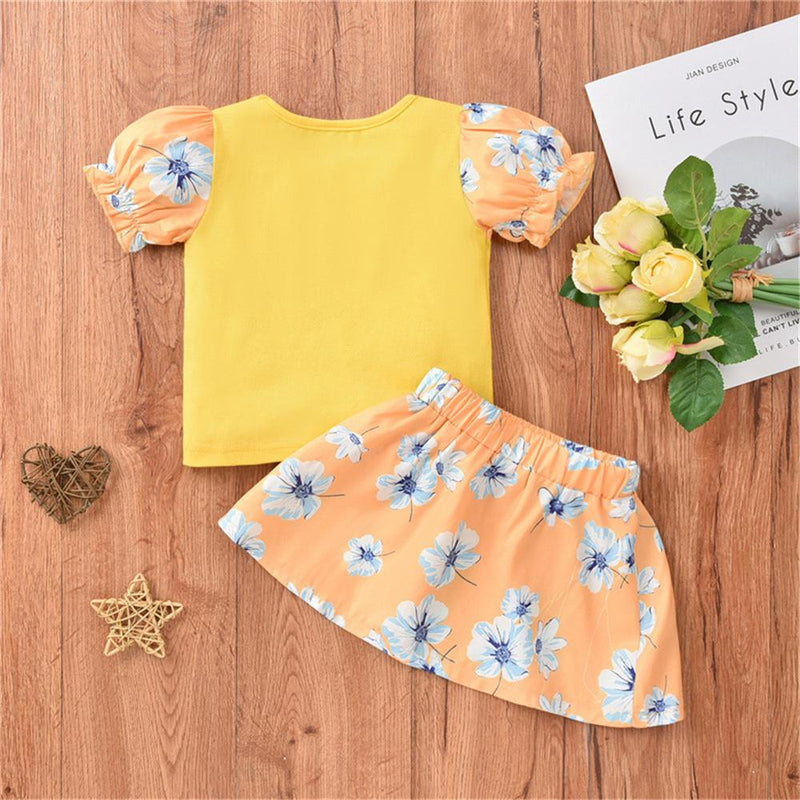 Toddler Girls Short Sleeve Letter Flower Printed Top & Skirt Buy Clothes little girl leggings wholesale - PrettyKid