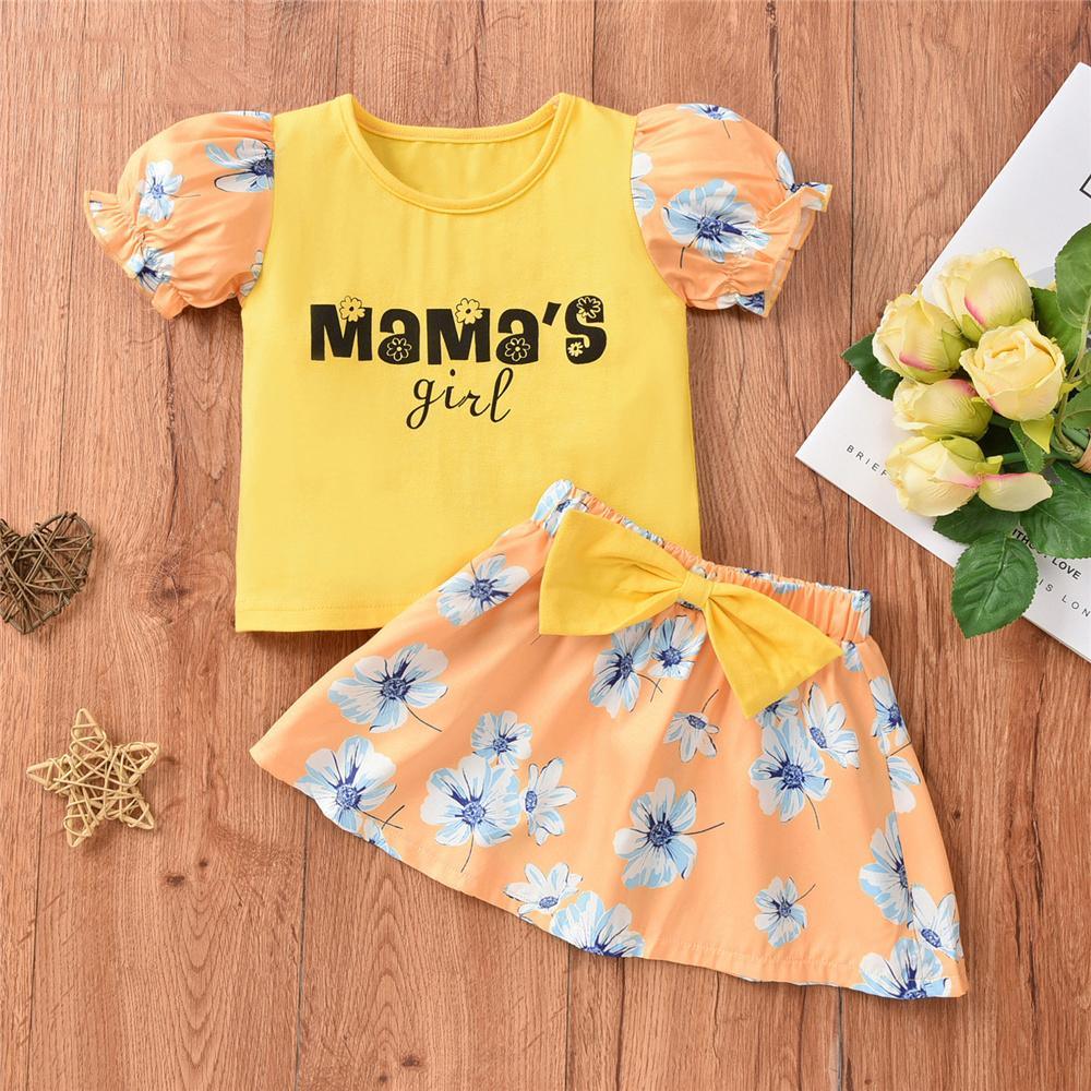 Toddler Girls Short Sleeve Letter Flower Printed Top & Skirt Buy Clothes little girl leggings wholesale - PrettyKid