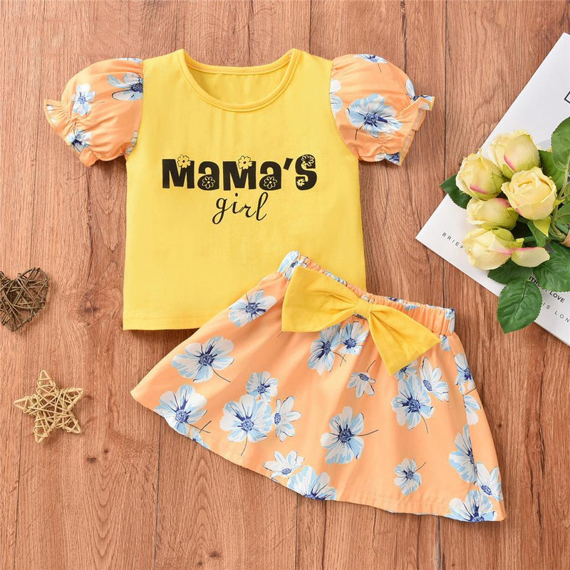 Toddler Girls Short Sleeve Letter Flower Printed Top & Skirt Buy Clothes little girl leggings wholesale - PrettyKid
