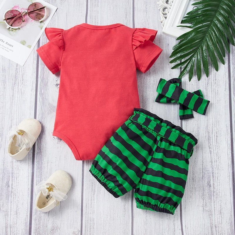 Baby Girls Black Flying Sleeve Romper & Leopard Shorts baby clothes wholesale usa - PrettyKid