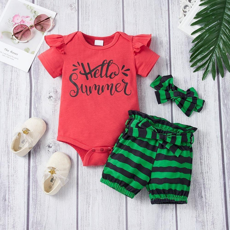 Baby Girls Black Flying Sleeve Romper & Leopard Shorts baby clothes wholesale usa - PrettyKid
