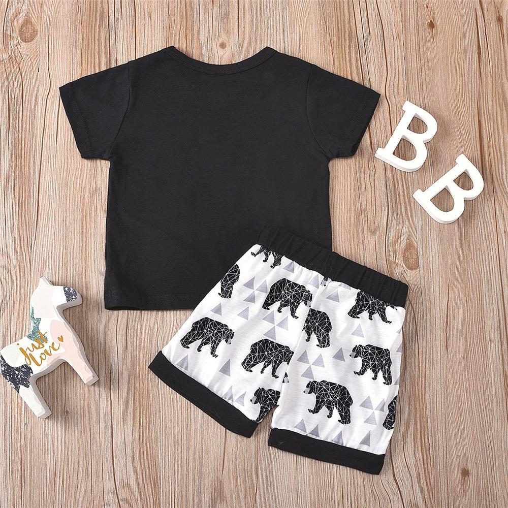Baby Boys Short Sleeve Letter Print Top & Cartoon Shorts Baby Outfits - PrettyKid