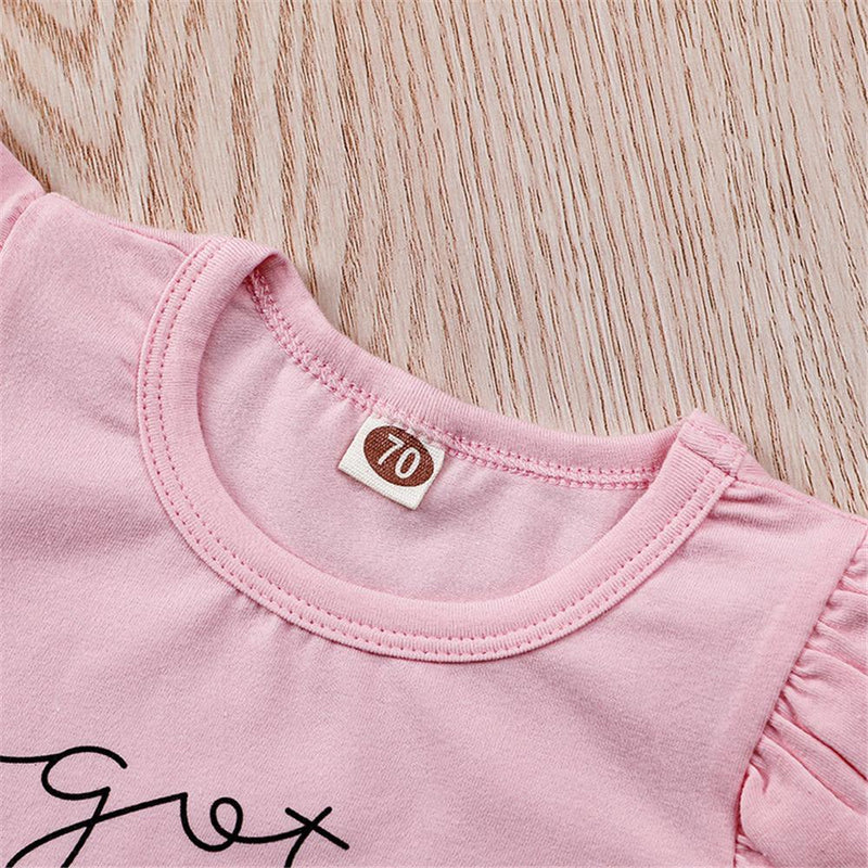 Baby Girls Short Sleeve Letter Print Top & Pants & Headband Wholesale Girl Clothing - PrettyKid