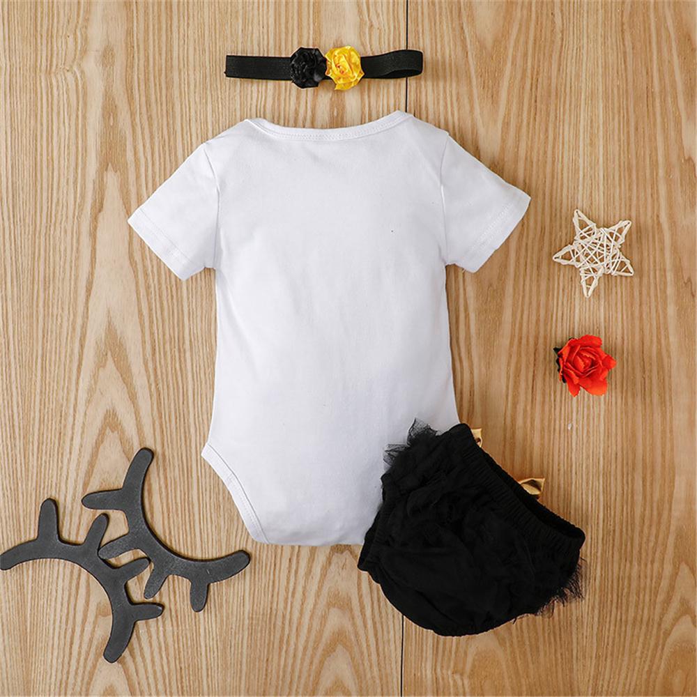 Baby Girls Short Sleeve Letter Printed Cartoon Romper & Shorts & Headband Wholesale Baby Clothes In Bulk - PrettyKid
