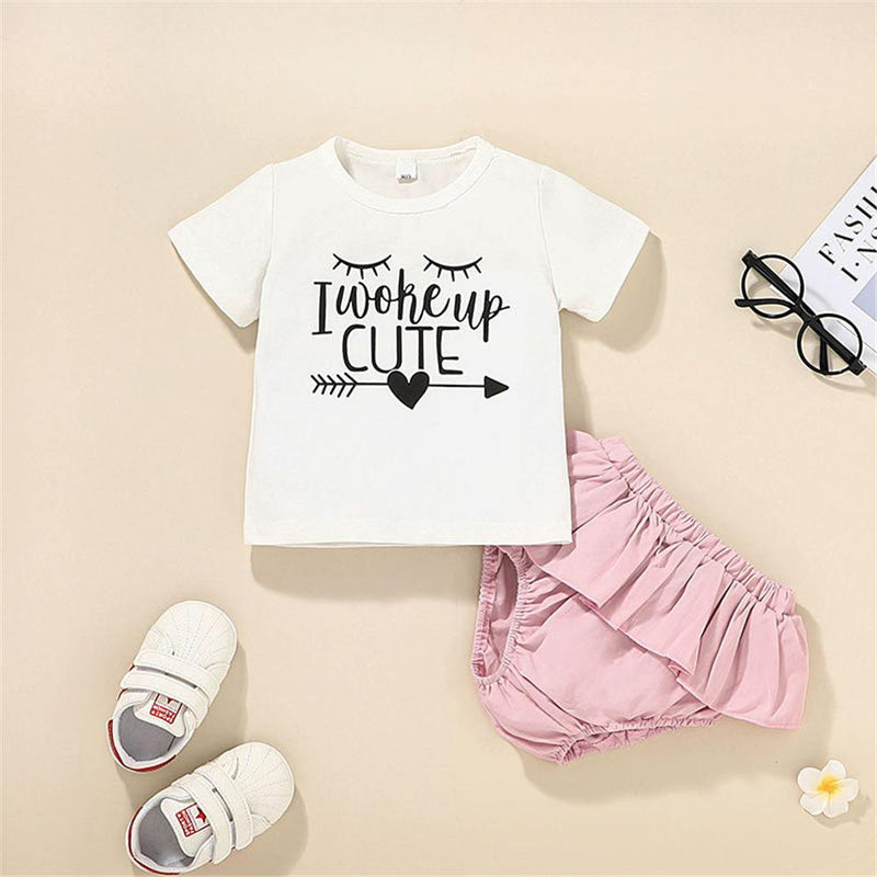 Baby Girls Short Sleeve Letter Printed Cute Top & Pink Shorts wholesale children's boutique clothing suppliers - PrettyKid
