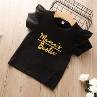 Girls Short Sleeve Letter Printed Top & Bow Leopard Skirt Kids Wholesale Clothing - PrettyKid