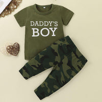 Baby Boys Short Sleeve Letter Printed Top & Camo Pants Baby clothing vendors - PrettyKid