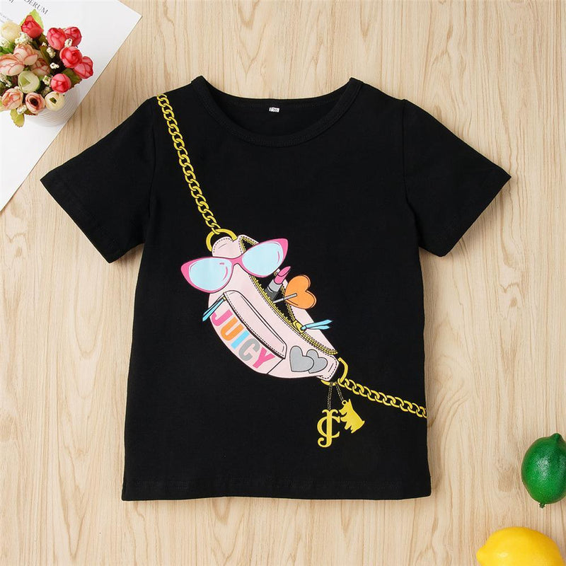 Girls Short Sleeve Messenger Bag Printed Top Wholesale Baby Girl clothing - PrettyKid