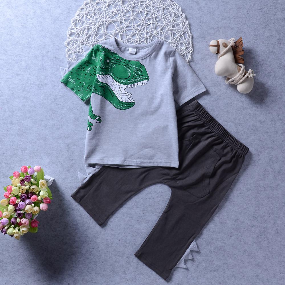 Boys Short Sleeve Pattern Dinosaur Printed Top & Pant Infant Summer Clothes - PrettyKid