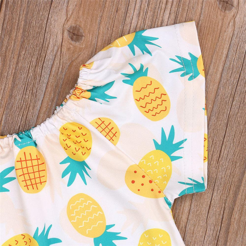 Girls Short Sleeve Pineapple Printed Top & Denim Shorts Girls clothes Wholesalers - PrettyKid