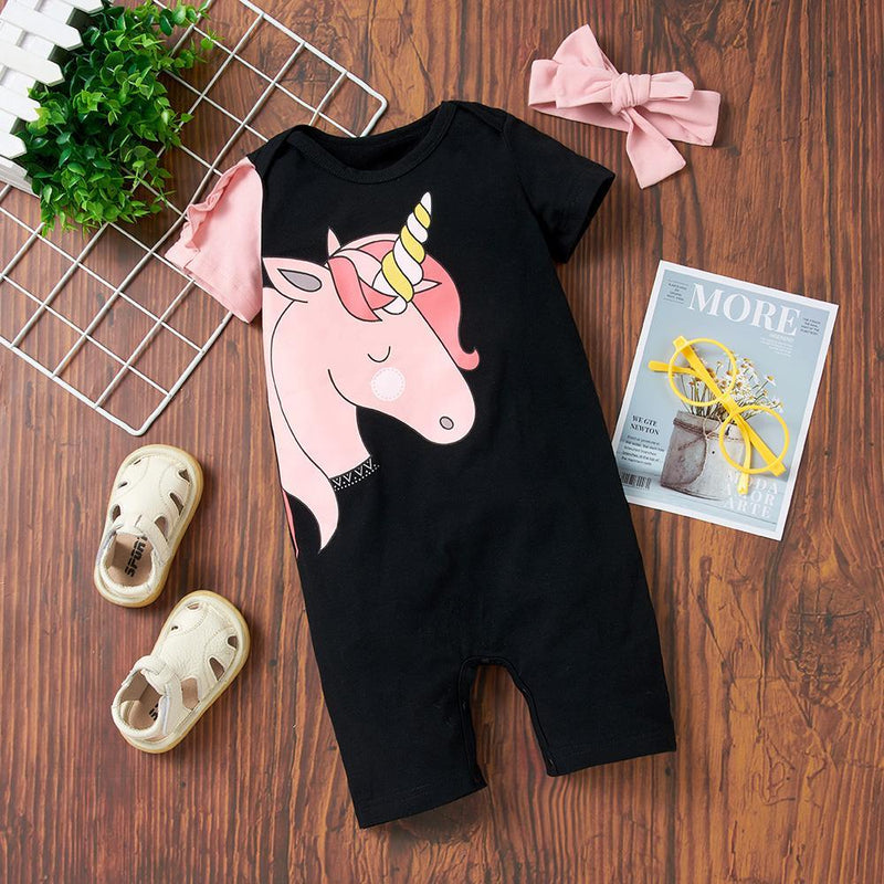 Baby Girls Black Flying Sleeve Romper & Leopard Shorts baby clothes wholesale usa - PrettyKid
