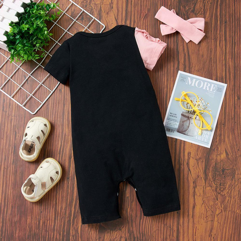 Baby Girls Black Flying Sleeve Romper & Leopard Shorts baby clothes wholesale usa - PrettyKid