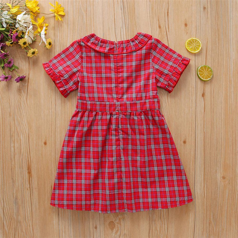 Girls Short Sleeve Plaid Bow Decor Dress Girls clothes Wholesalers - PrettyKid