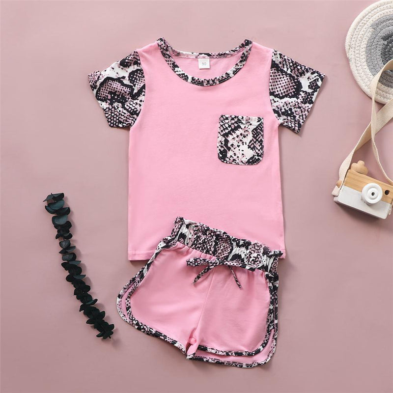 Girls Short Sleeve Pocket Snakeskin Printed Tracksuit Wholesale Girl Boutique clothes - PrettyKid