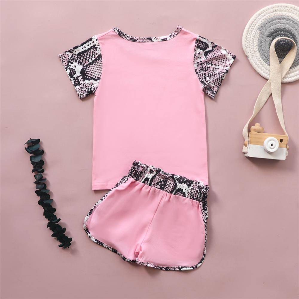 Girls Short Sleeve Pocket Snakeskin Printed Tracksuit Wholesale Girl Boutique clothes - PrettyKid