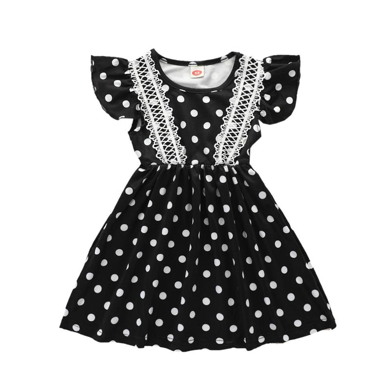 Baby Girls Short Sleeve Polka Dot Printed Casual Dress Wholesale Boutique Girl clothes - PrettyKid