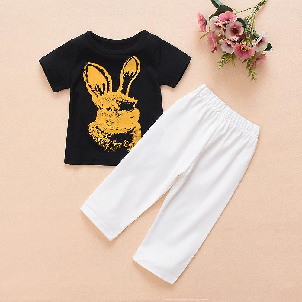 Baby Boys Short Sleeve Rabbit Printed Top & Pants Wholesale Baby Clothes - PrettyKid