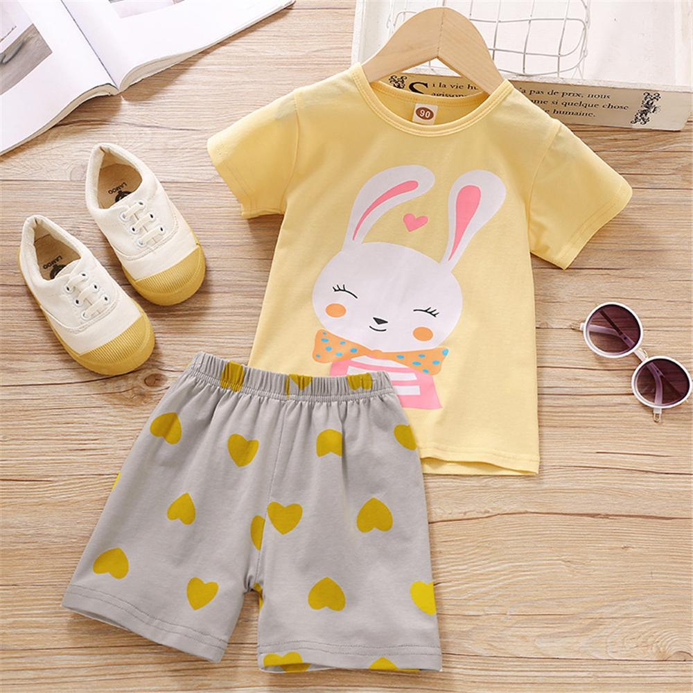 Toddler Girls Short Sleeve Rabbit Printed Top & Shorts suppliers for children's clothing - PrettyKid