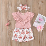 Baby Girls Short Sleeve Romper & Floral Shorts & Headband Baby Clothes Suppliers - PrettyKid