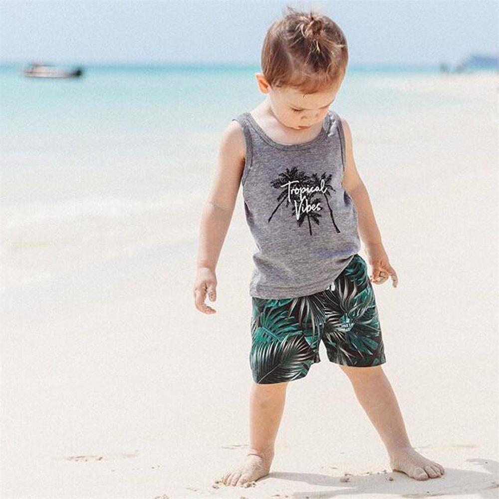 Toddler Boys Short Sleeve Sleeveless Tree Letter Printed Top & Shorts Toddler Boys Swimming Suit bulk wholesale children's boutique clothing - PrettyKid