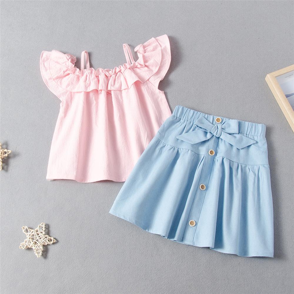 Girls Short Sleeve Sling Solid Top & Skirts Children's Wholesale Boutique Clothing - PrettyKid