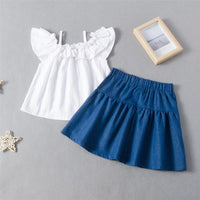 Girls Short Sleeve Sling Solid Top & Skirts Children's Wholesale Boutique Clothing - PrettyKid