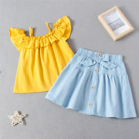 Girls Short Sleeve Sling Solid Top & Skirts Children's Wholesale Boutique Clothing - PrettyKid