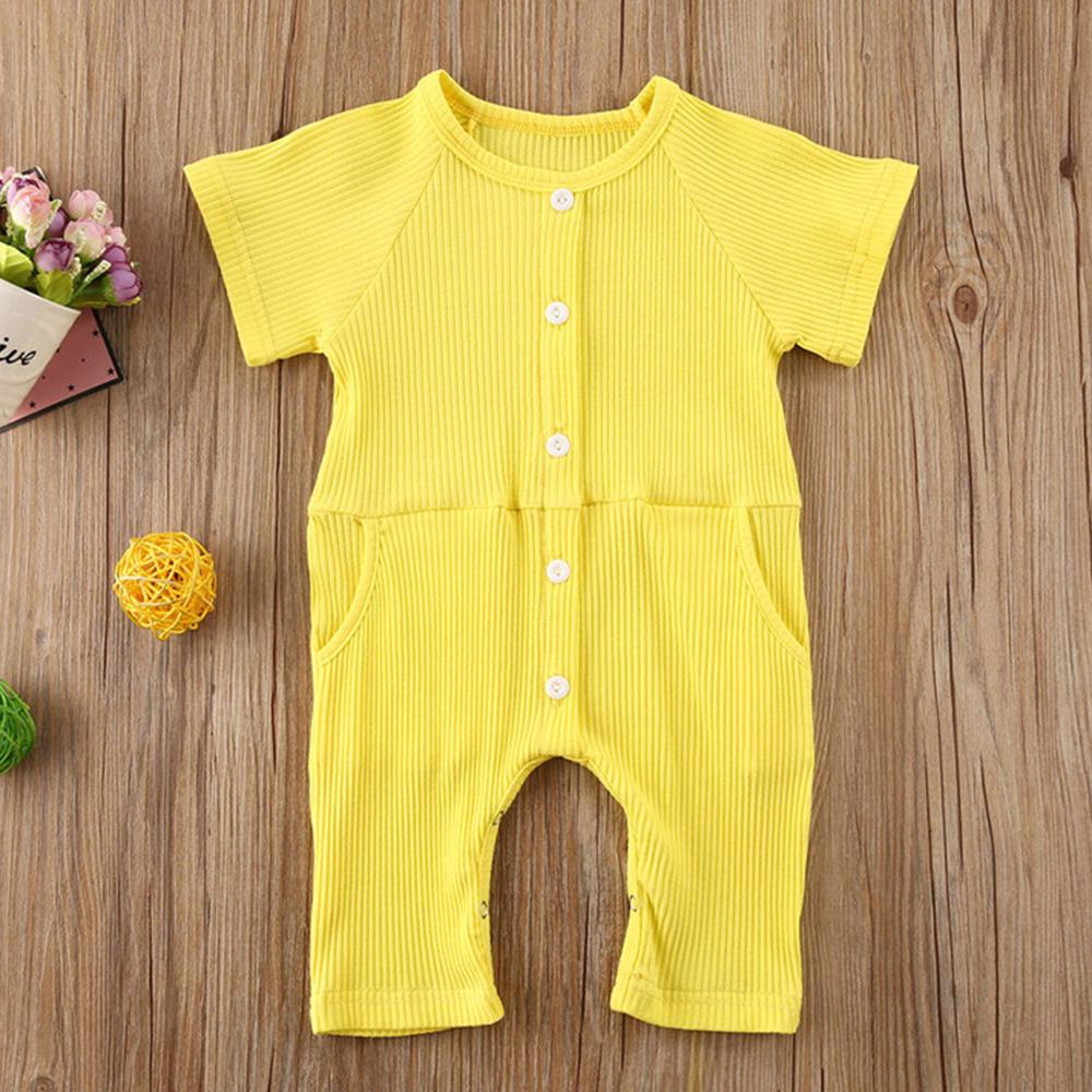Baby Short Sleeve Solid Button Romper baby ex chainstore children's clothing - PrettyKid
