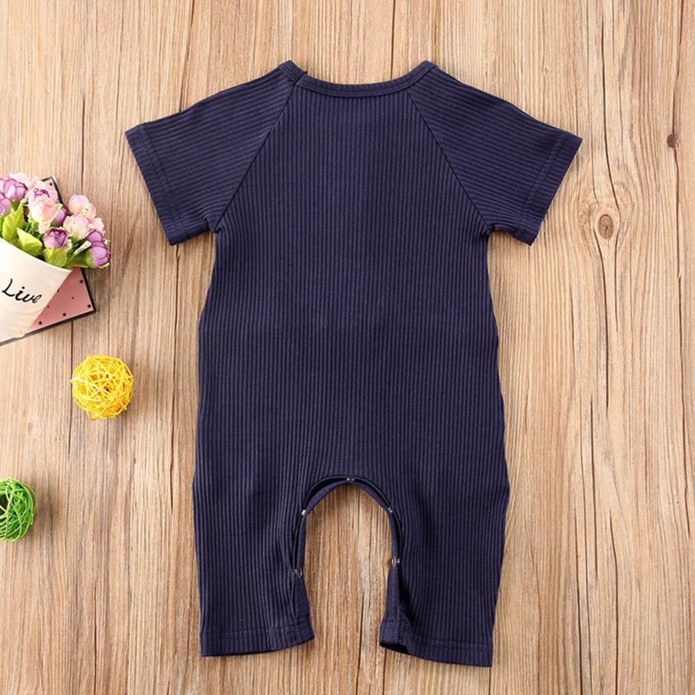 Baby Short Sleeve Solid Button Romper baby ex chainstore children's clothing - PrettyKid