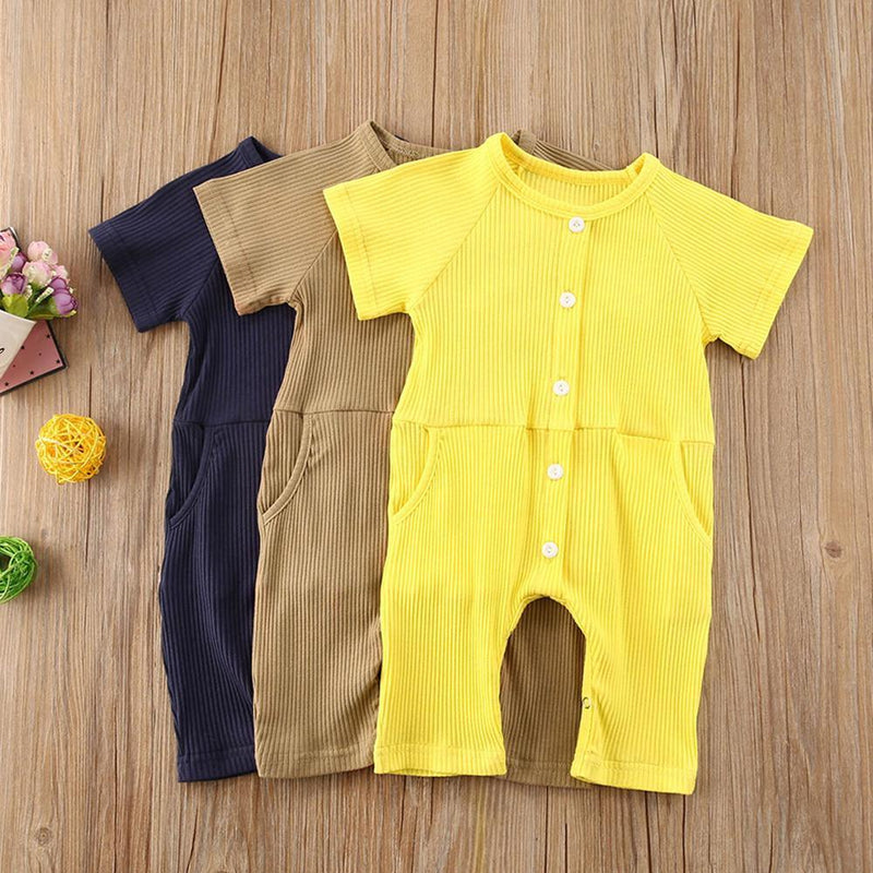 Baby Short Sleeve Solid Button Romper baby ex chainstore children's clothing - PrettyKid