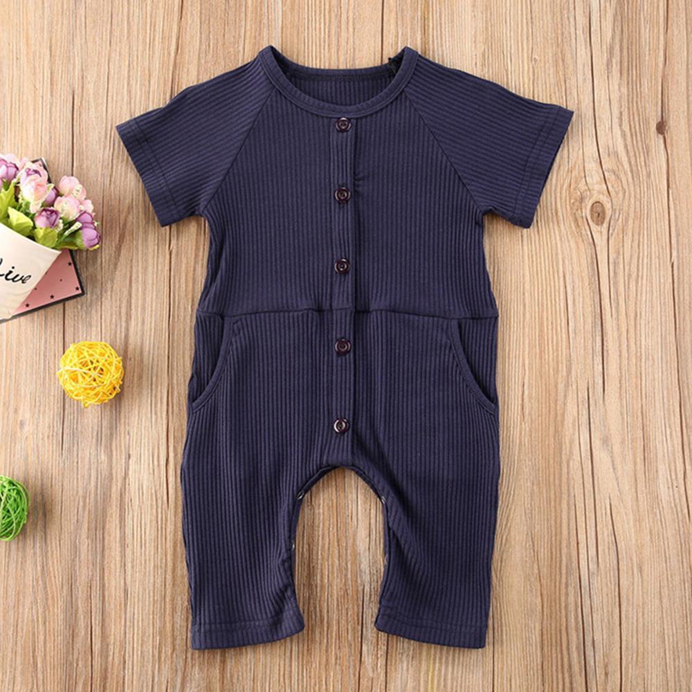 Baby Short Sleeve Solid Button Romper baby ex chainstore children's clothing - PrettyKid