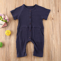 Baby Short Sleeve Solid Button Romper baby ex chainstore children's clothing - PrettyKid