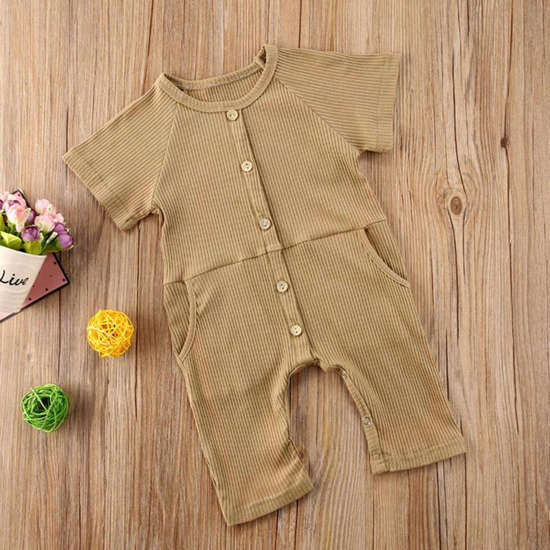Baby Short Sleeve Solid Button Romper baby ex chainstore children's clothing - PrettyKid