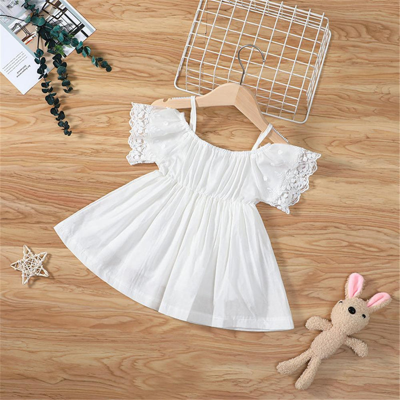 Girls Short Sleeve Solid Color Lace Sweet Dress Wholesale clothes For Girls - PrettyKid