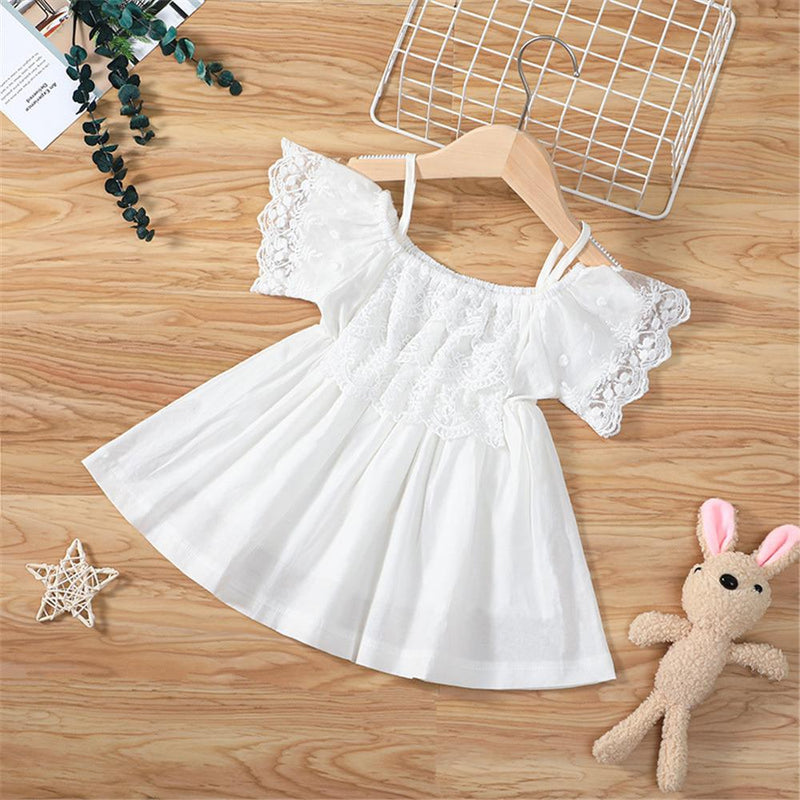 Girls Short Sleeve Solid Color Lace Sweet Dress Wholesale clothes For Girls - PrettyKid