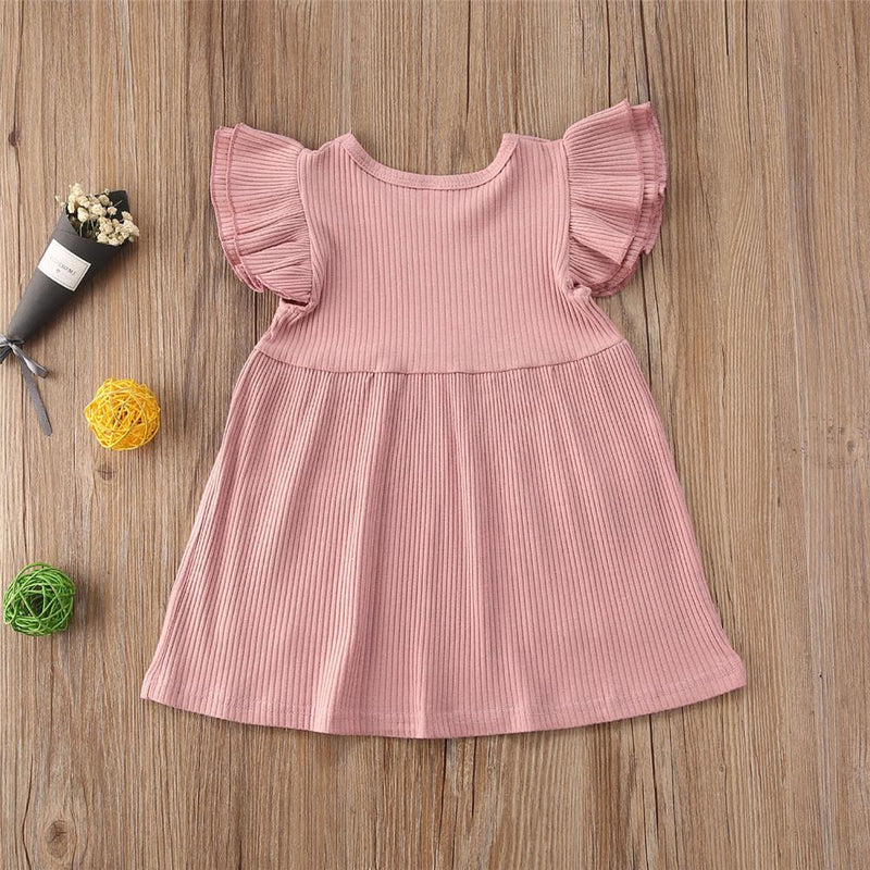Girls Short Sleeve Solid Color Pocket Dress Girls Wholesale Dresses - PrettyKid